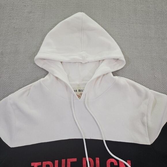 True Religion Men's Pullover Colorblock Hoodie Sweatshirt White Black 103140 LG - Picture 6 of 16